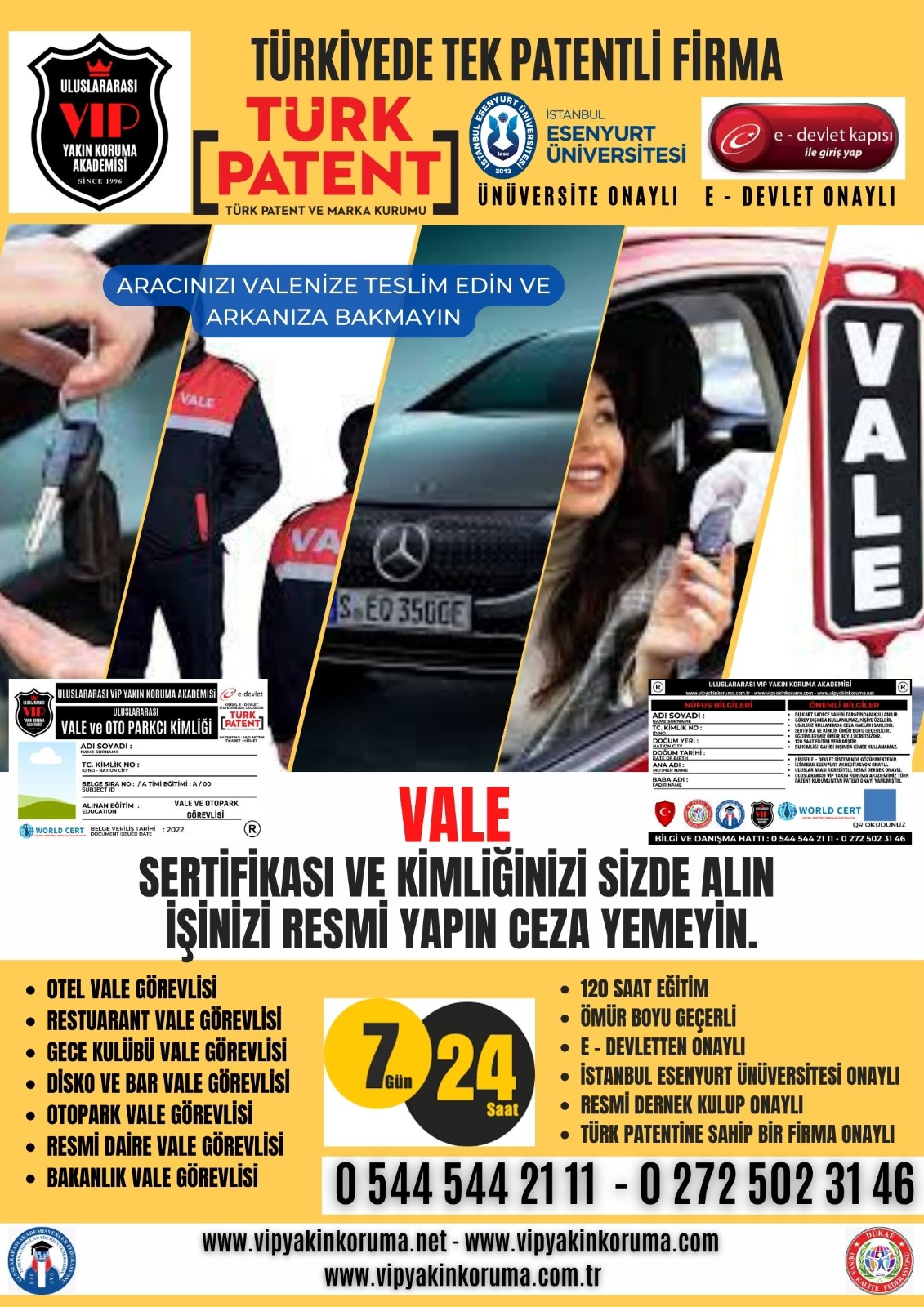 VALE VE OTO PARKCILIK SERTİFİKASI..........